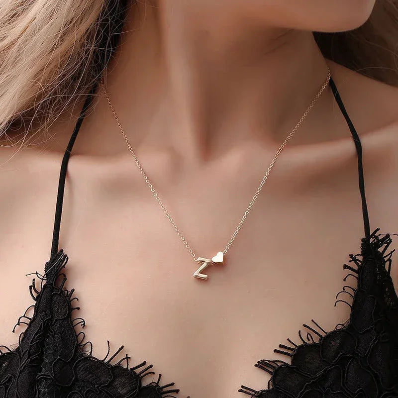 Tiny Heart Initial Necklace – Dainty Gold or Silver Letter Choker for Women | Personalized Name Pendant Gift