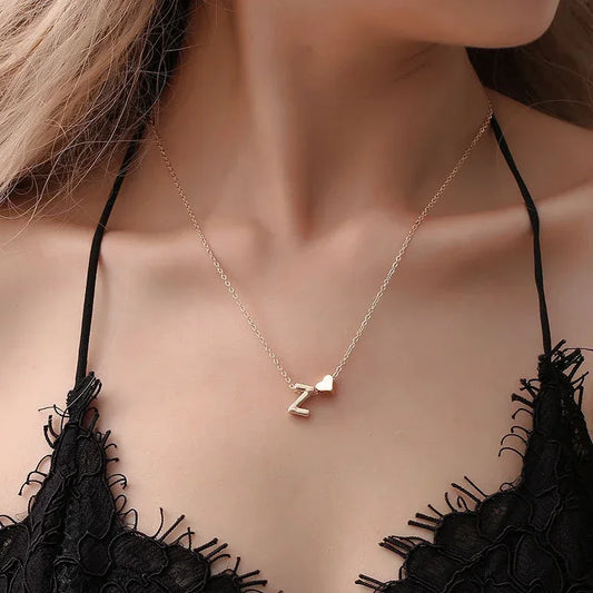 Tiny Heart Initial Necklace – Dainty Gold or Silver Letter Choker for Women | Personalized Name Pendant Gift