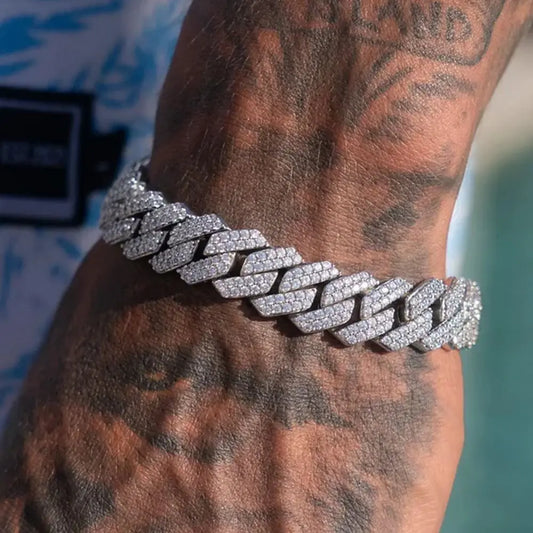 Chunky 14MM Miami Cuban Bracelet – Full Rhinestone Bling for Men & Women