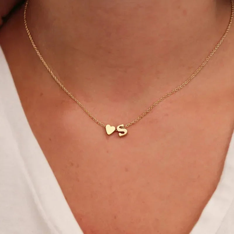 Tiny Heart Initial Necklace – Dainty Gold or Silver Letter Choker for Women | Personalized Name Pendant Gift