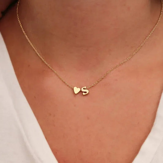 Tiny Heart Initial Necklace – Dainty Gold or Silver Letter Choker for Women | Personalized Name Pendant Gift