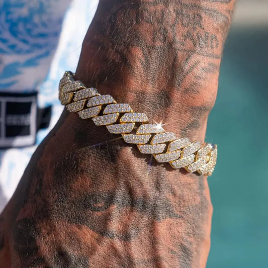 Chunky 14MM Miami Cuban Bracelet – Full Rhinestone Bling for Men & Women