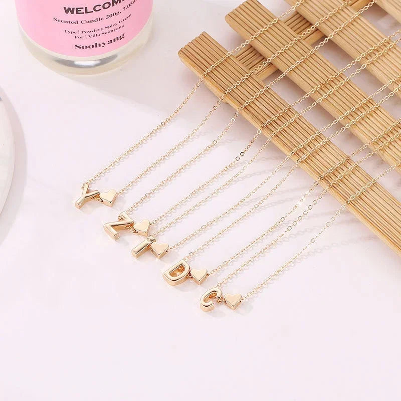 Tiny Heart Initial Necklace – Dainty Gold or Silver Letter Choker for Women | Personalized Name Pendant Gift