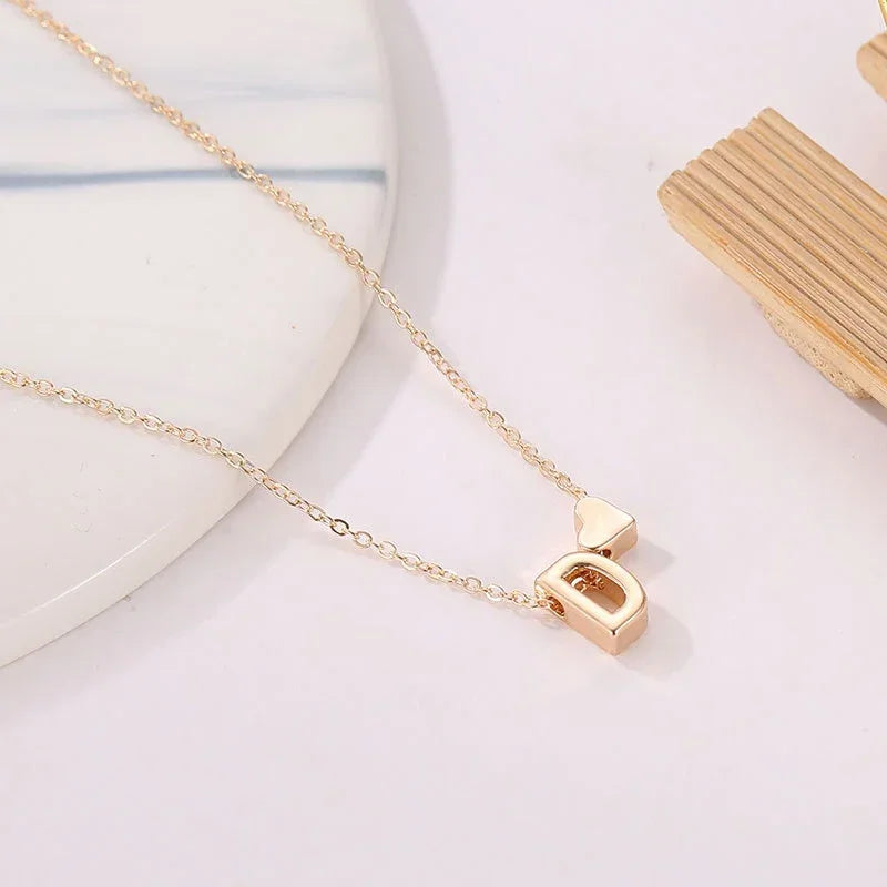 Tiny Heart Initial Necklace – Dainty Gold or Silver Letter Choker for Women | Personalized Name Pendant Gift